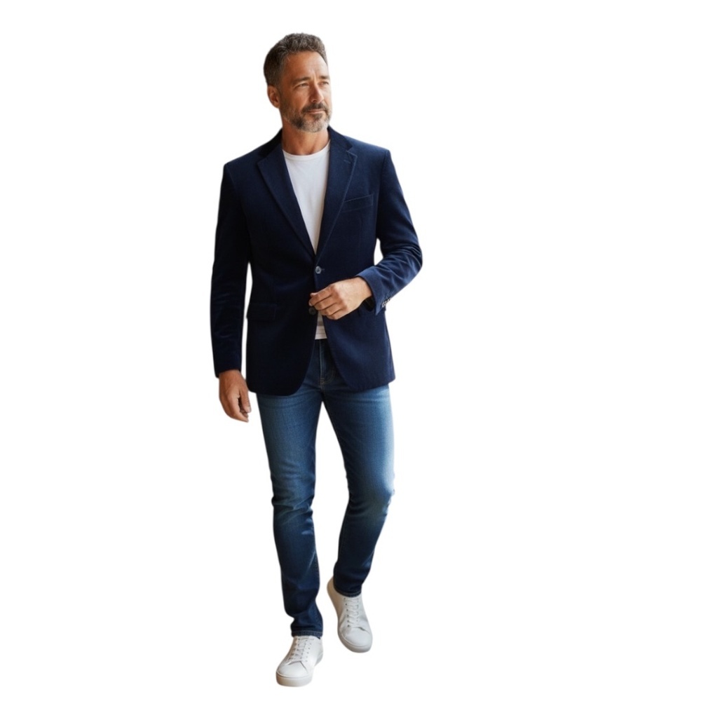 Sean John Velvet Blue Single-Breasted Jacket Men's Sports Jacket,‎ Size 46R